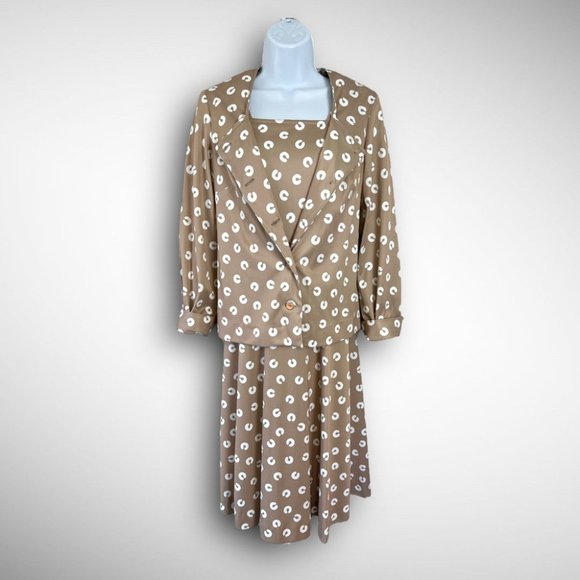 70s vintage dress & jacket set in taupe 8 union made in USA two piece beige tan - Picture 1 of 12
